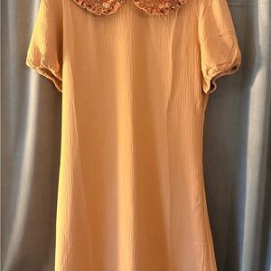 Roolee Mustard Yellow Short Sleeve Dress with Floral Collar